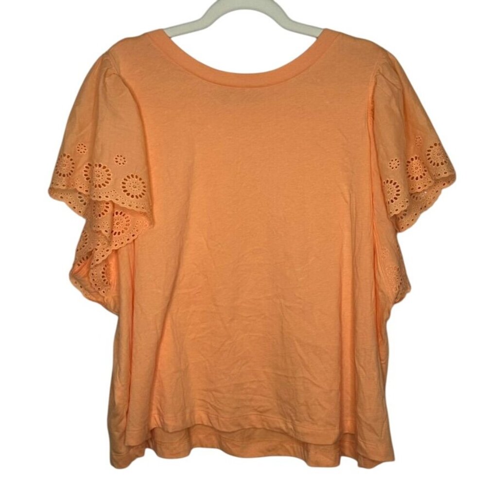 NWT Cutwork-Sleeve Mixed Fabric Top Peach Orange Womens 3x Boho Peasant - Picture 5 of 11